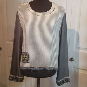 FAITH by Celia Forrester Casual Pinstriped Bead Top